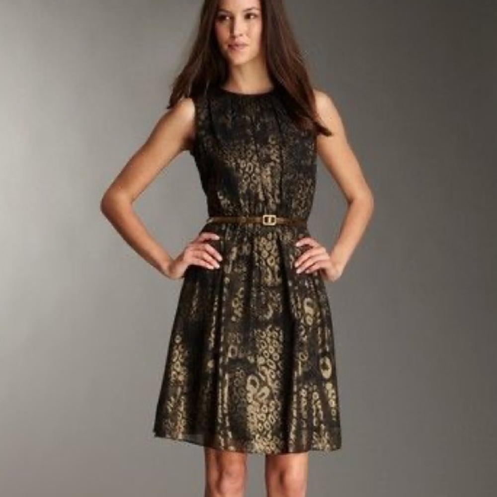 Ellen Tracy leopard print metallic gold dress